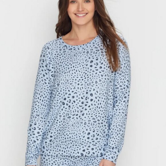 P.J. Salvage Peachy Leopard Knit Lounge Top  Blue/Gray/Black Print - Picture 1 of 14